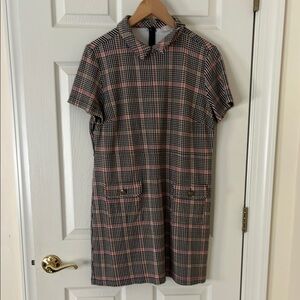 LOFT Plaid Mini Dress - Black, Pink, White